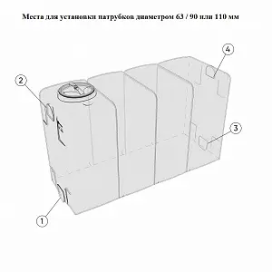 Пластиковая емкость ЭкоПром KR 4000 с 3 патрубками 110, 63 и 90 мм (Белый) 2